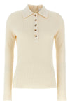 multi-buttons ribbed cotton and wool blend polo shirt