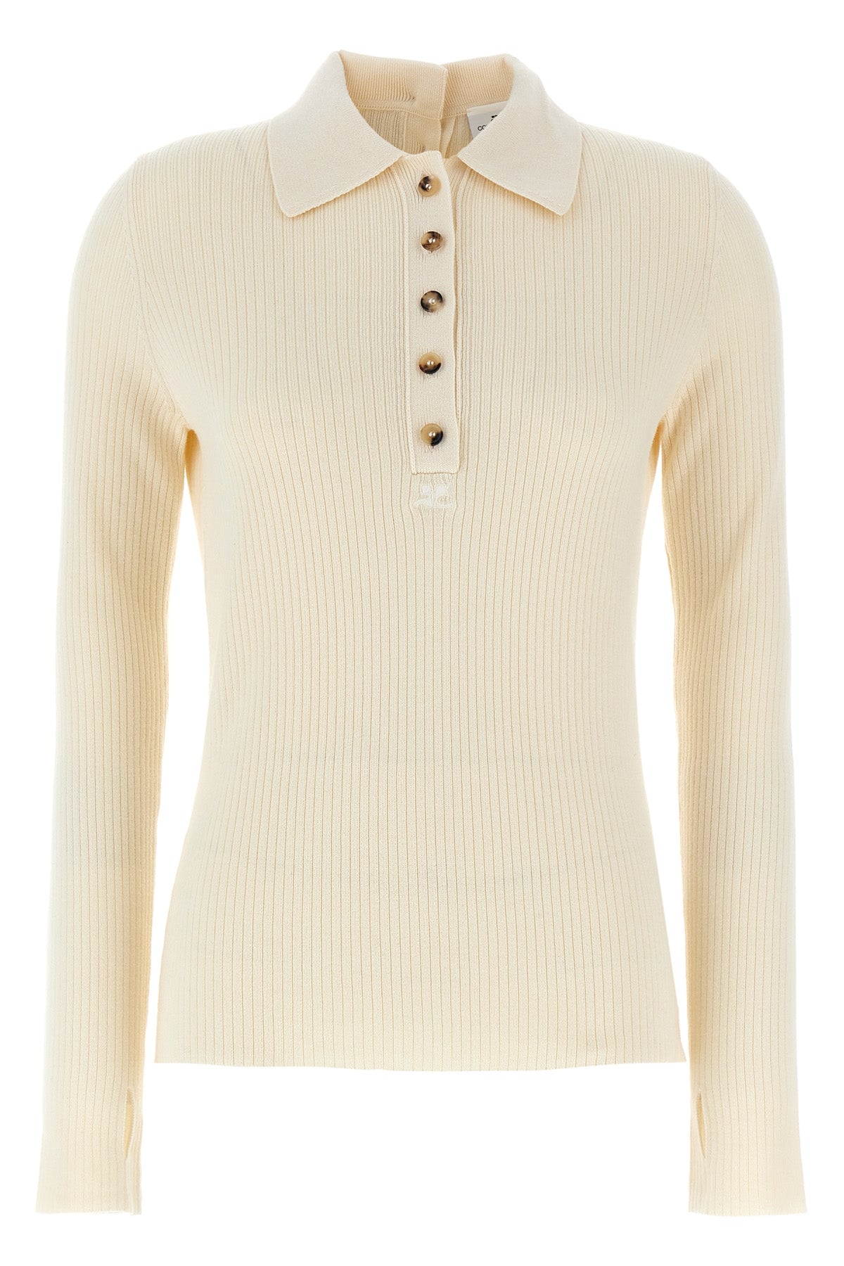 multi-buttons ribbed cotton and wool blend polo shirt