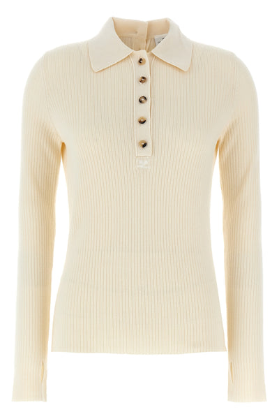 multi-buttons ribbed cotton and wool blend polo shirt