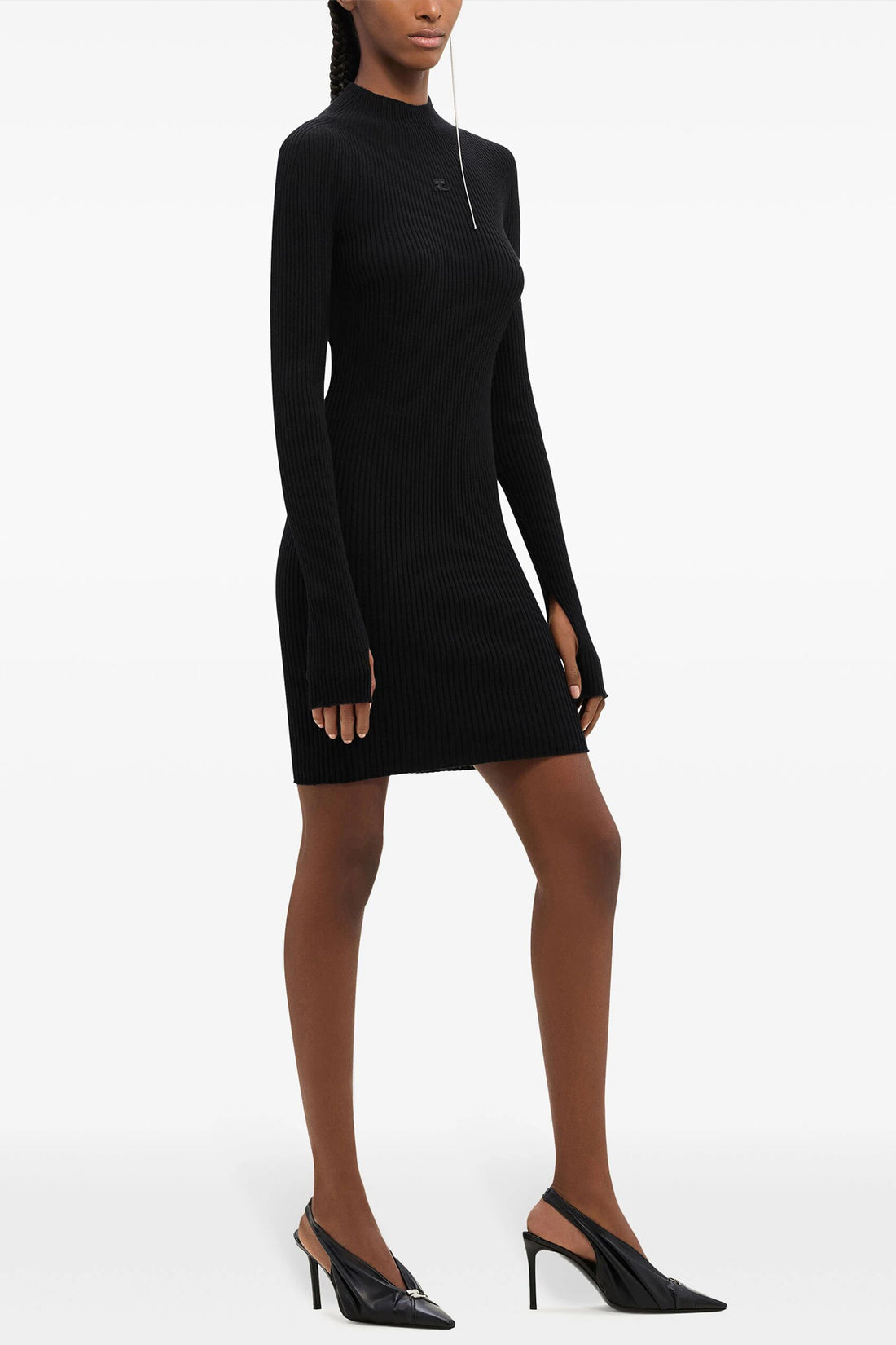 COURRÈGES S solar light rib ribbed cotton and wool blend dress