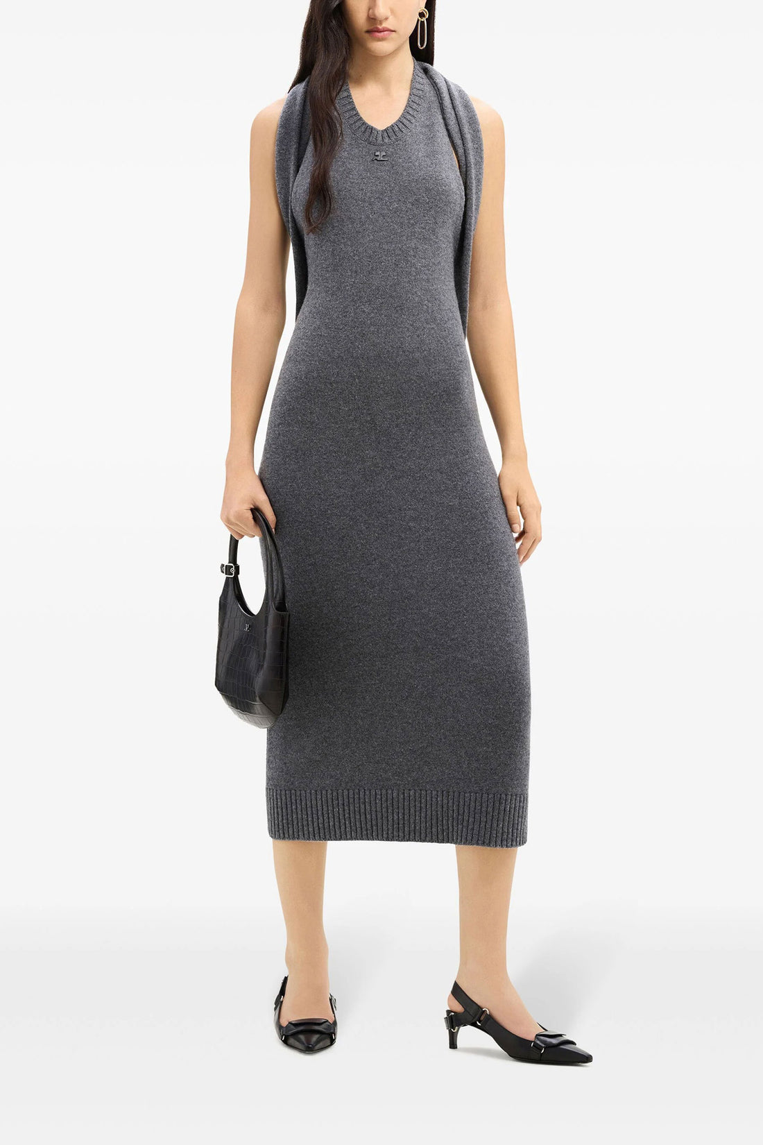 COURRÈGES M over the shoulder drapè wool dress