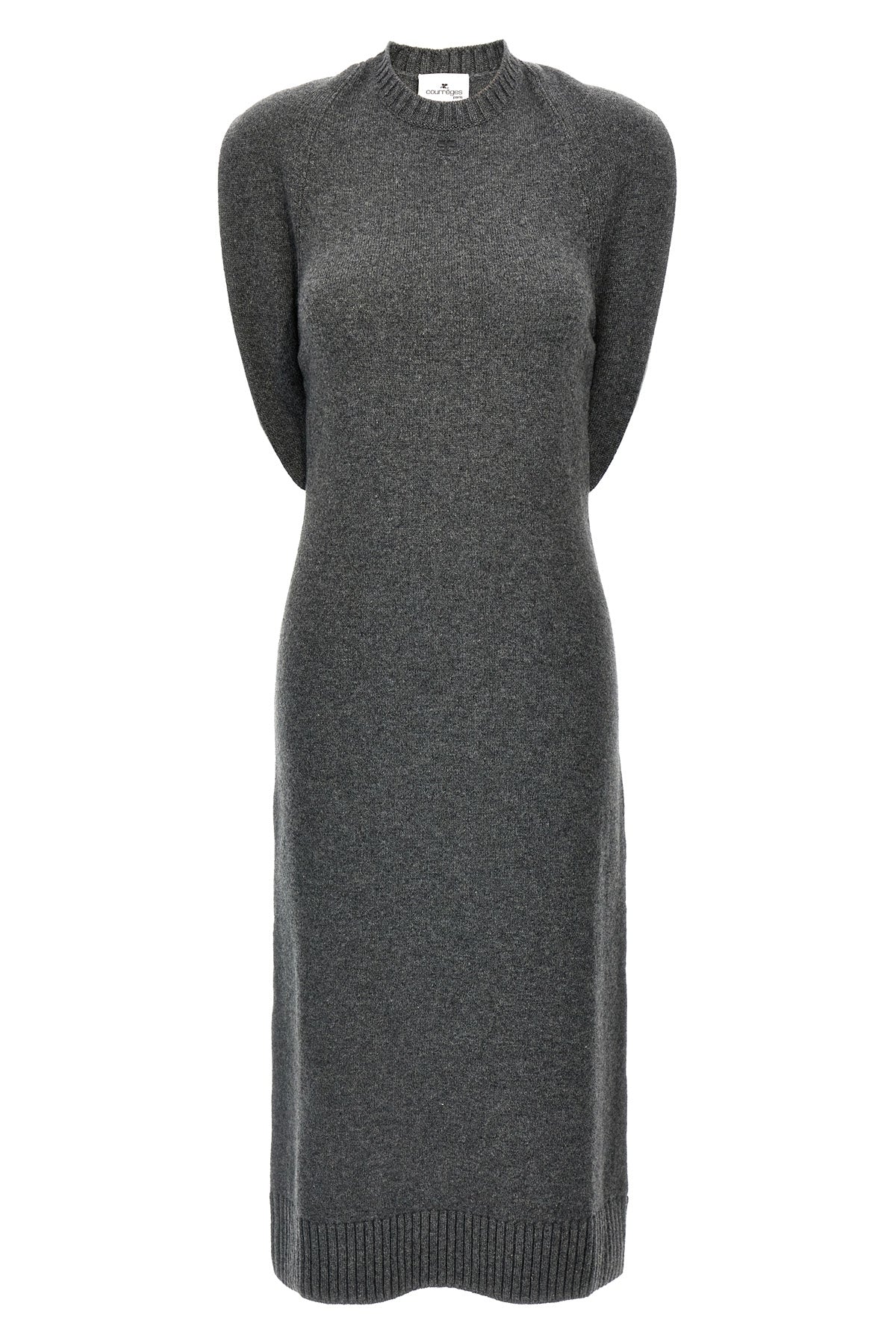 over the shoulder drapè wool dress