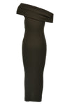 twist rib knit long sleeveless one-shoulder dress in ribbed viscose blend