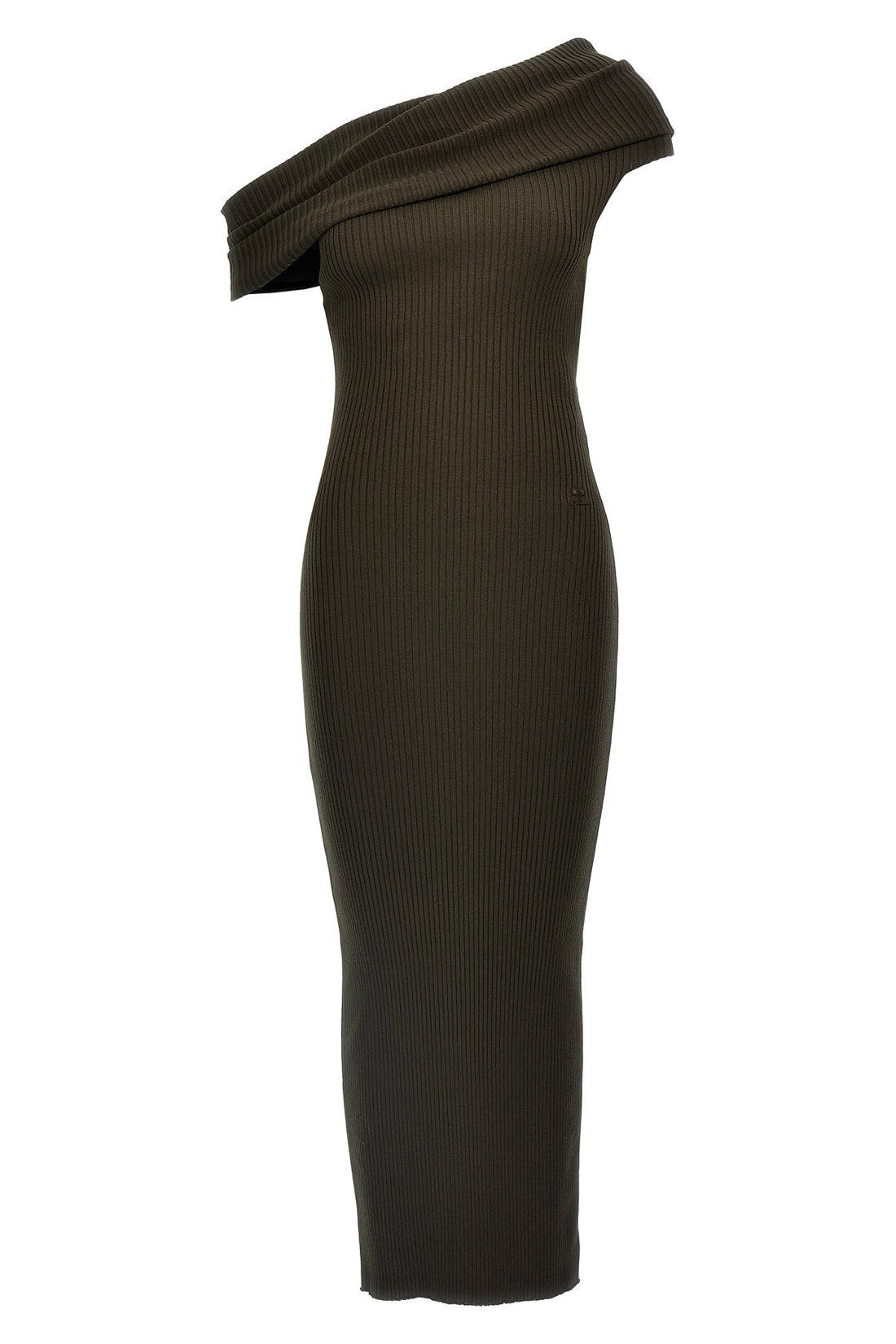 COURRÈGES L twist rib knit long sleeveless one-shoulder dress in ribbed viscose blend