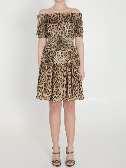 DOLCE&amp;GABBANA 40 short leopard print poplin dress