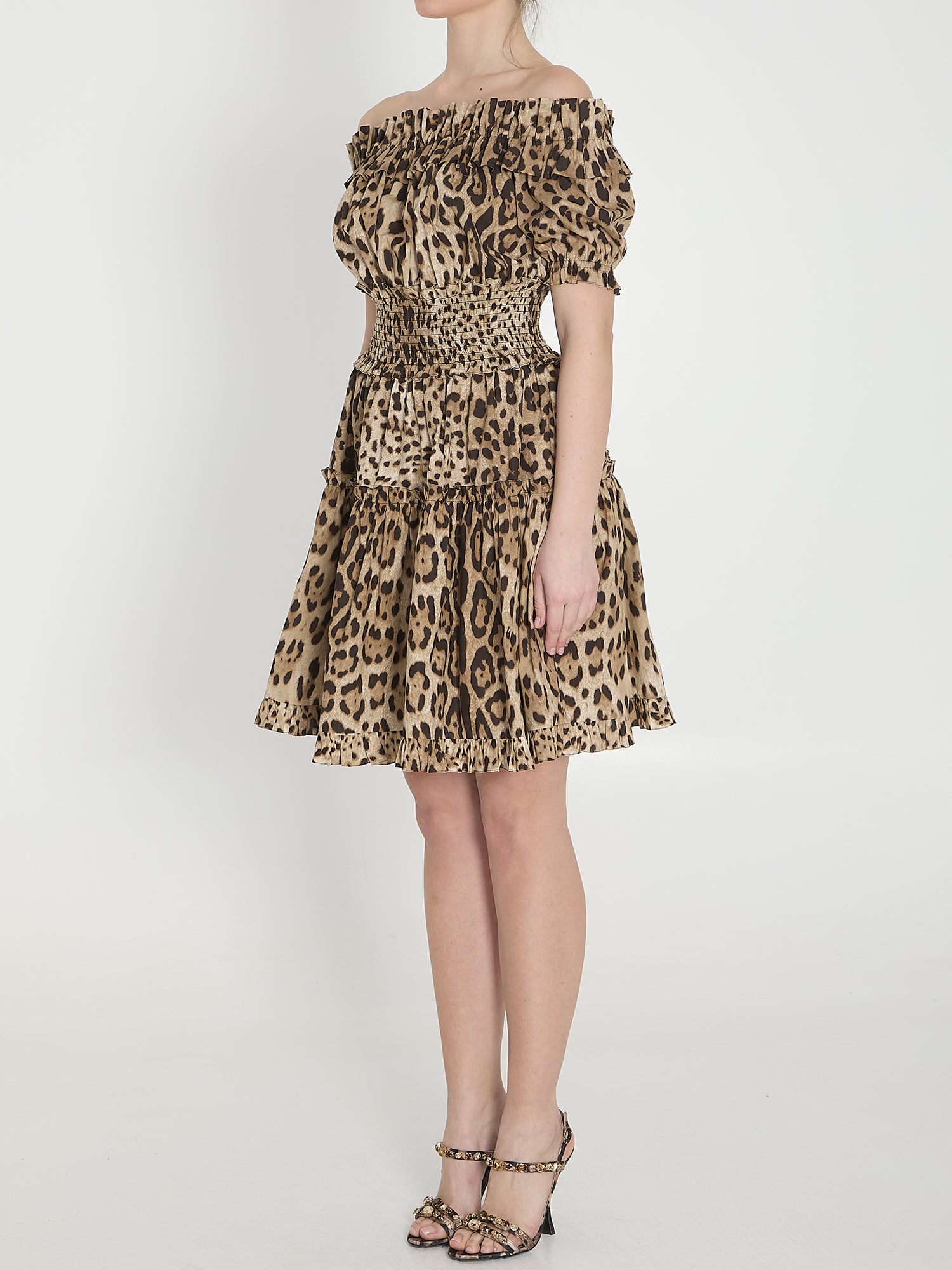 DOLCE&amp;GABBANA 40 short leopard print poplin dress