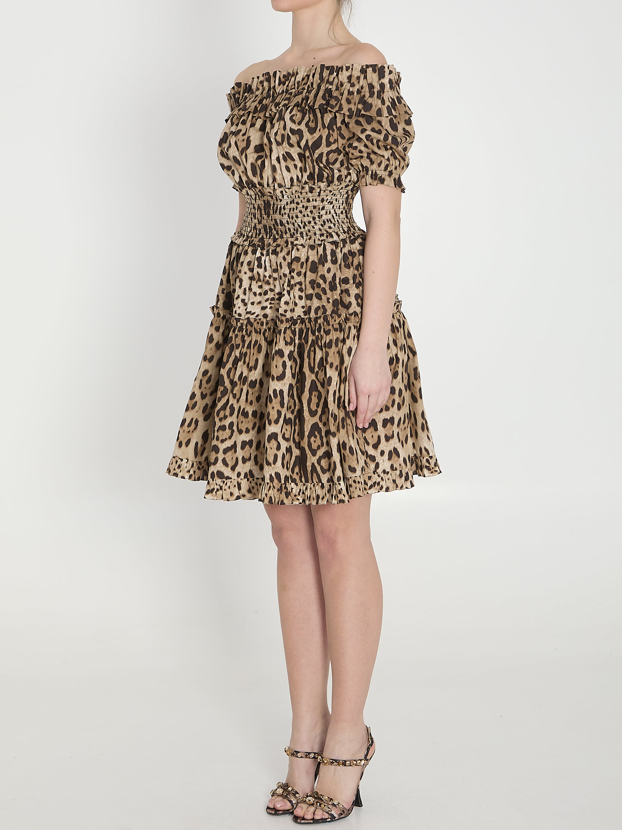 DOLCE&amp;GABBANA 40 short leopard print poplin dress