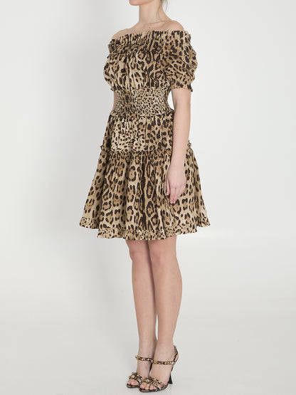 DOLCE&amp;GABBANA 40 short leopard print poplin dress
