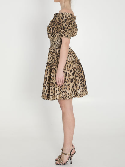 DOLCE&amp;GABBANA 40 short leopard print poplin dress