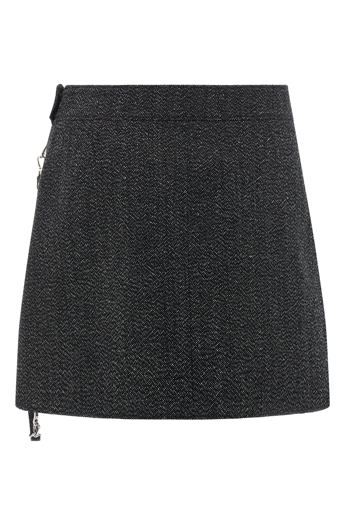 zipped caviar mini wool mélange skirt