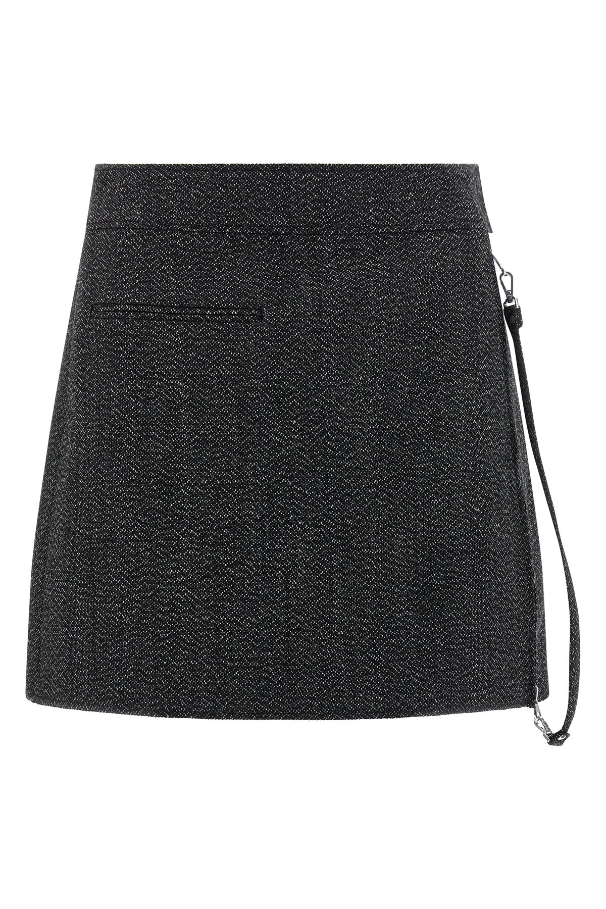 zipped caviar mini wool mélange skirt
