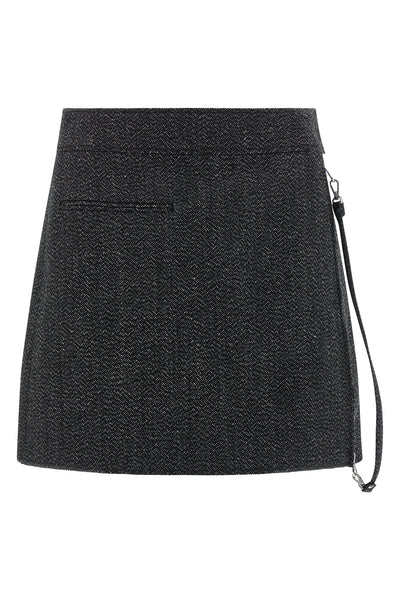 zipped caviar mini wool mélange skirt