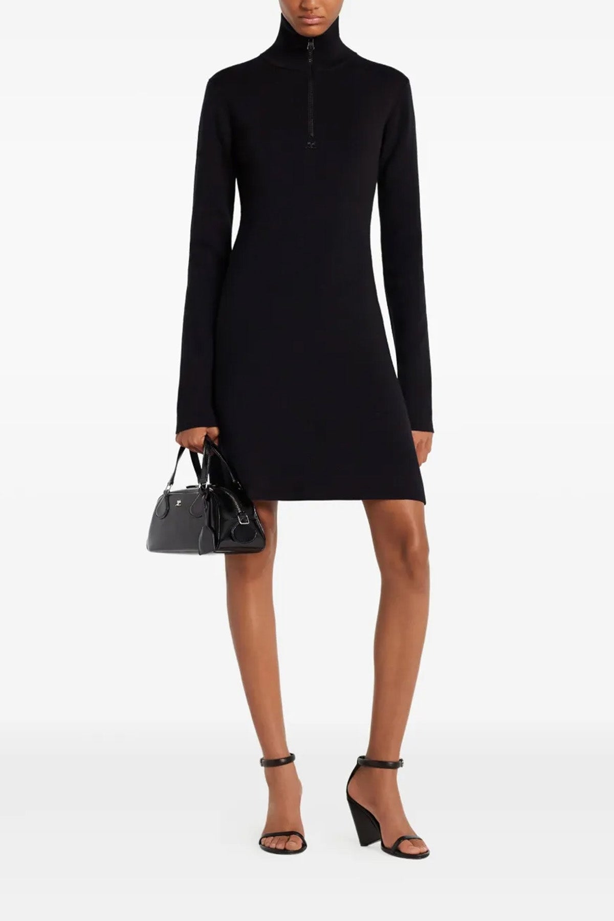 flared polo shirt mini dress in wool knit