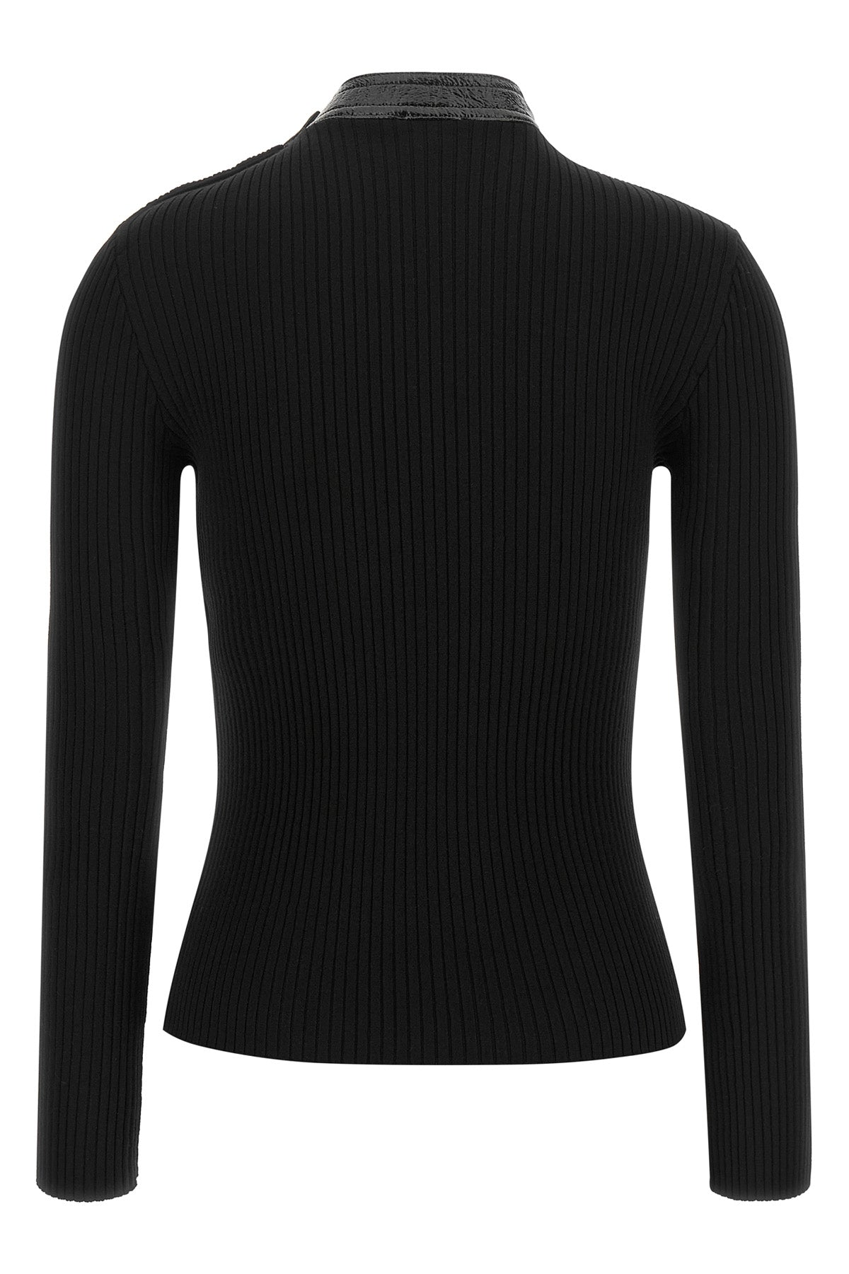 the black ribbed jersey courrèges defines a tight and sculptural silhouette
