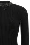 the black ribbed jersey courrèges defines a tight and sculptural silhouette