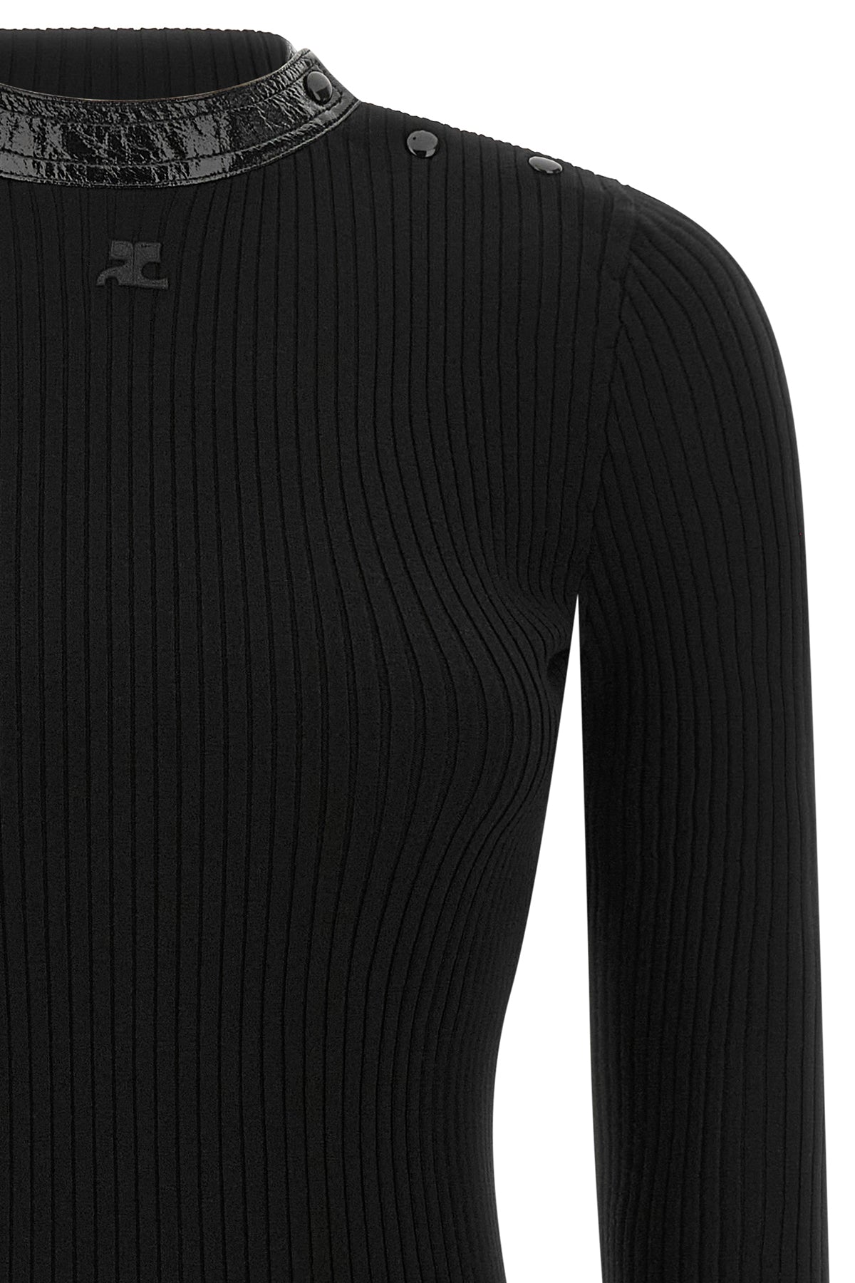 the black ribbed jersey courrèges defines a tight and sculptural silhouette