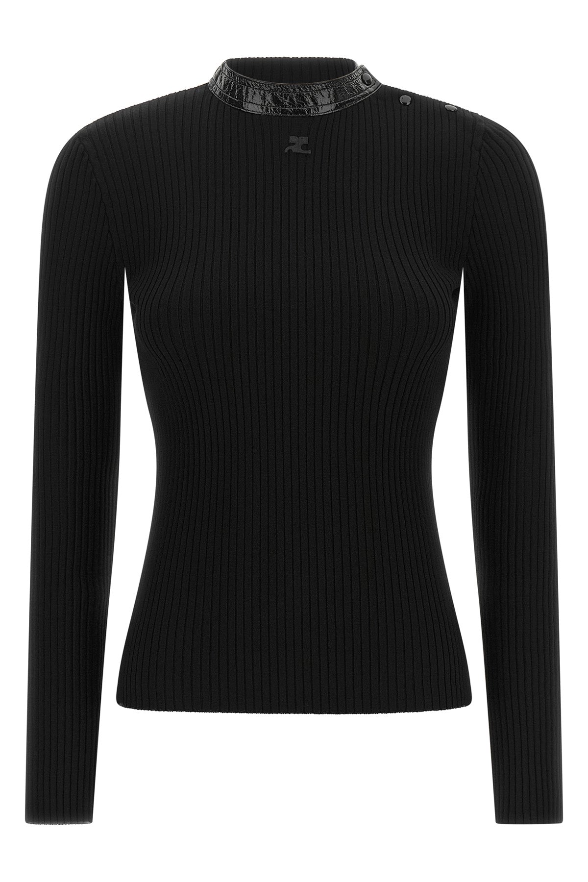 the black ribbed jersey courrèges defines a tight and sculptural silhouette