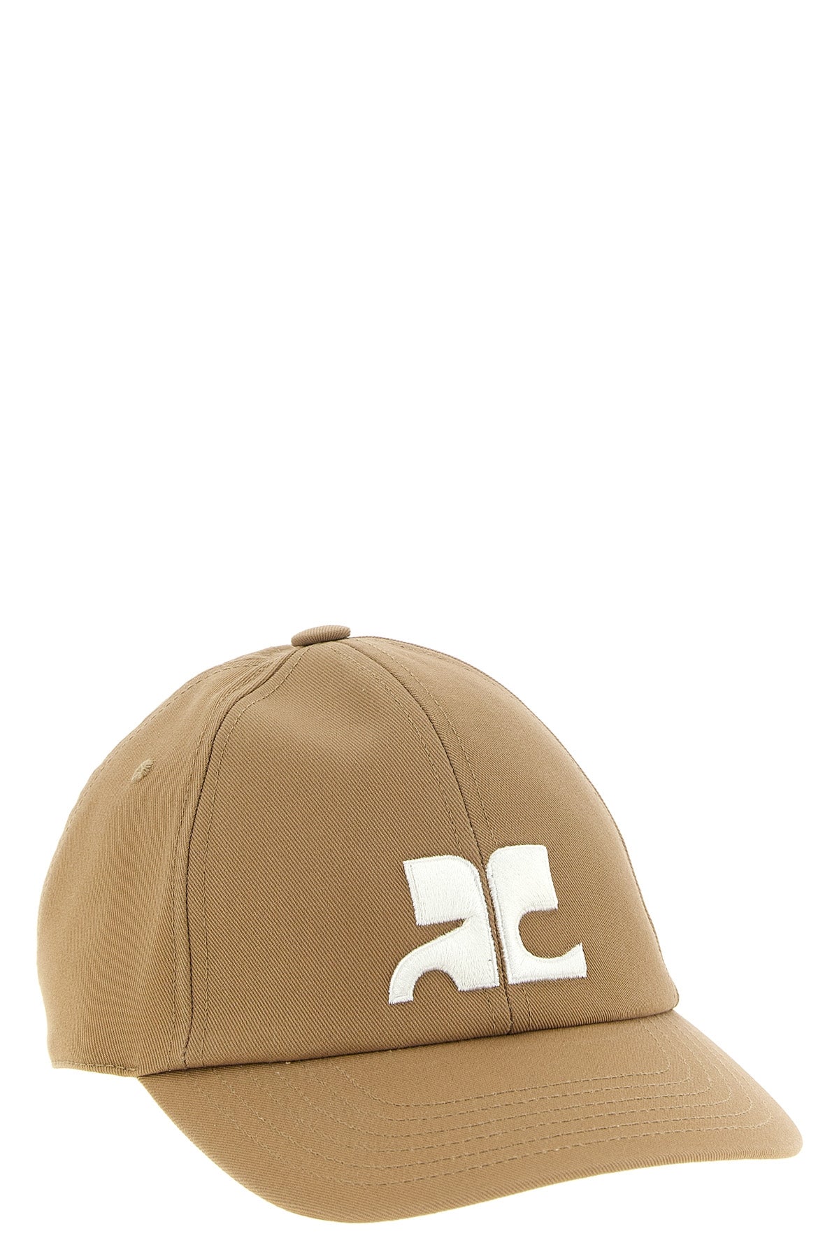 the courrèges ac logo baseball cap is distinguished by a six-panel tailored co