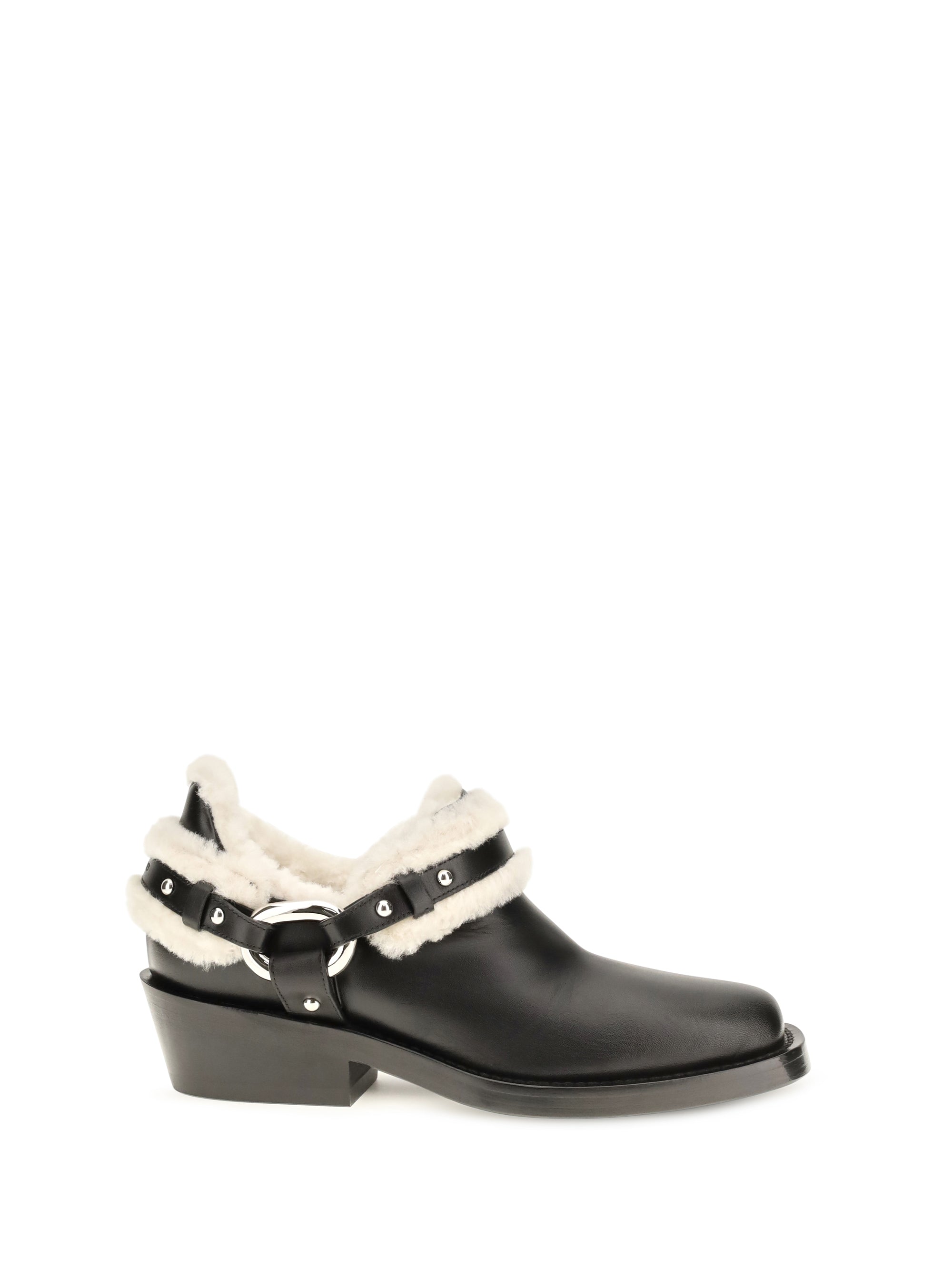 shearling trim biker ankle boots