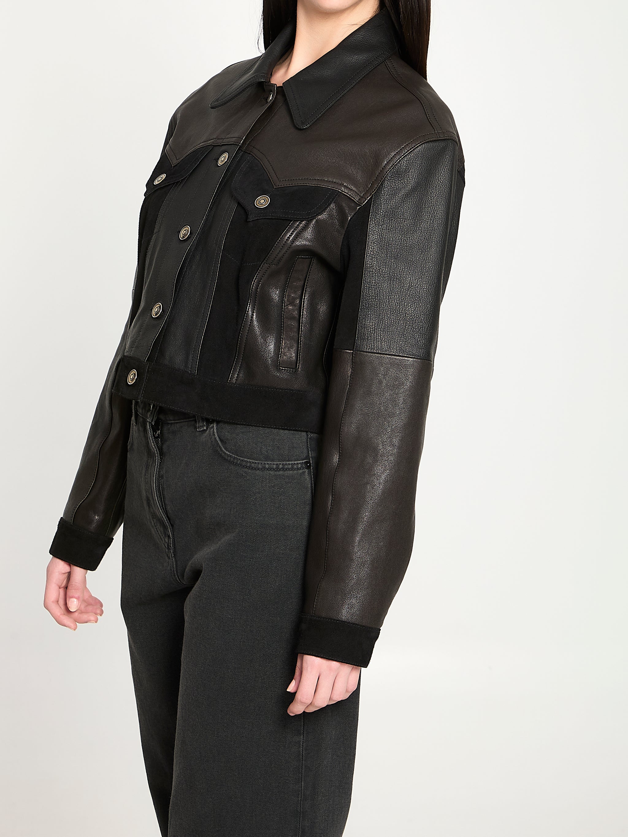 slim-fit leather blouson