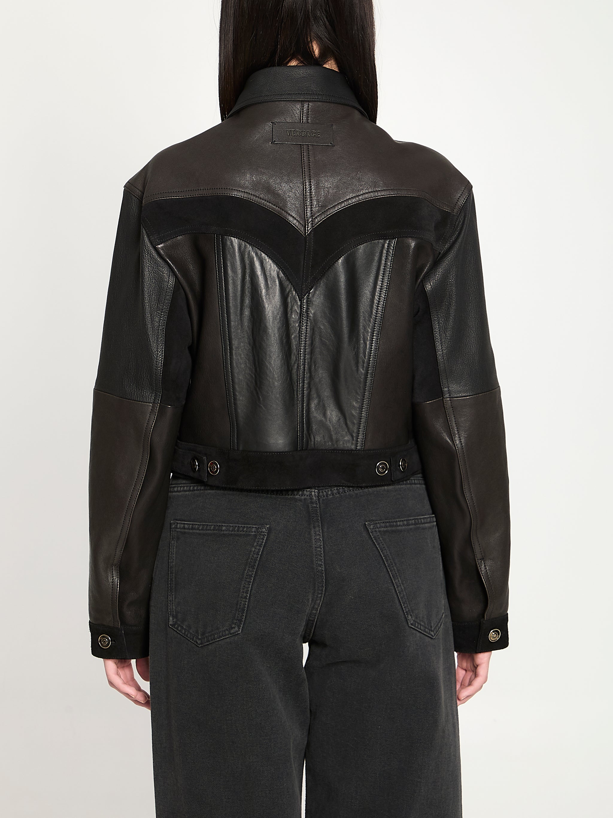 slim-fit leather blouson