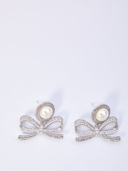 SELF PORTRAIT OS pearl bow drop earrings