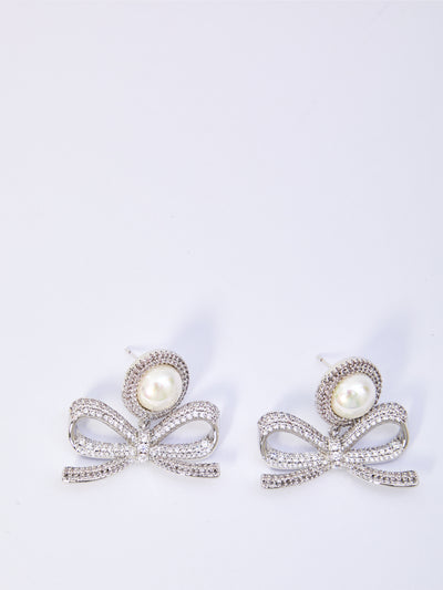 pearl bow drop earrings