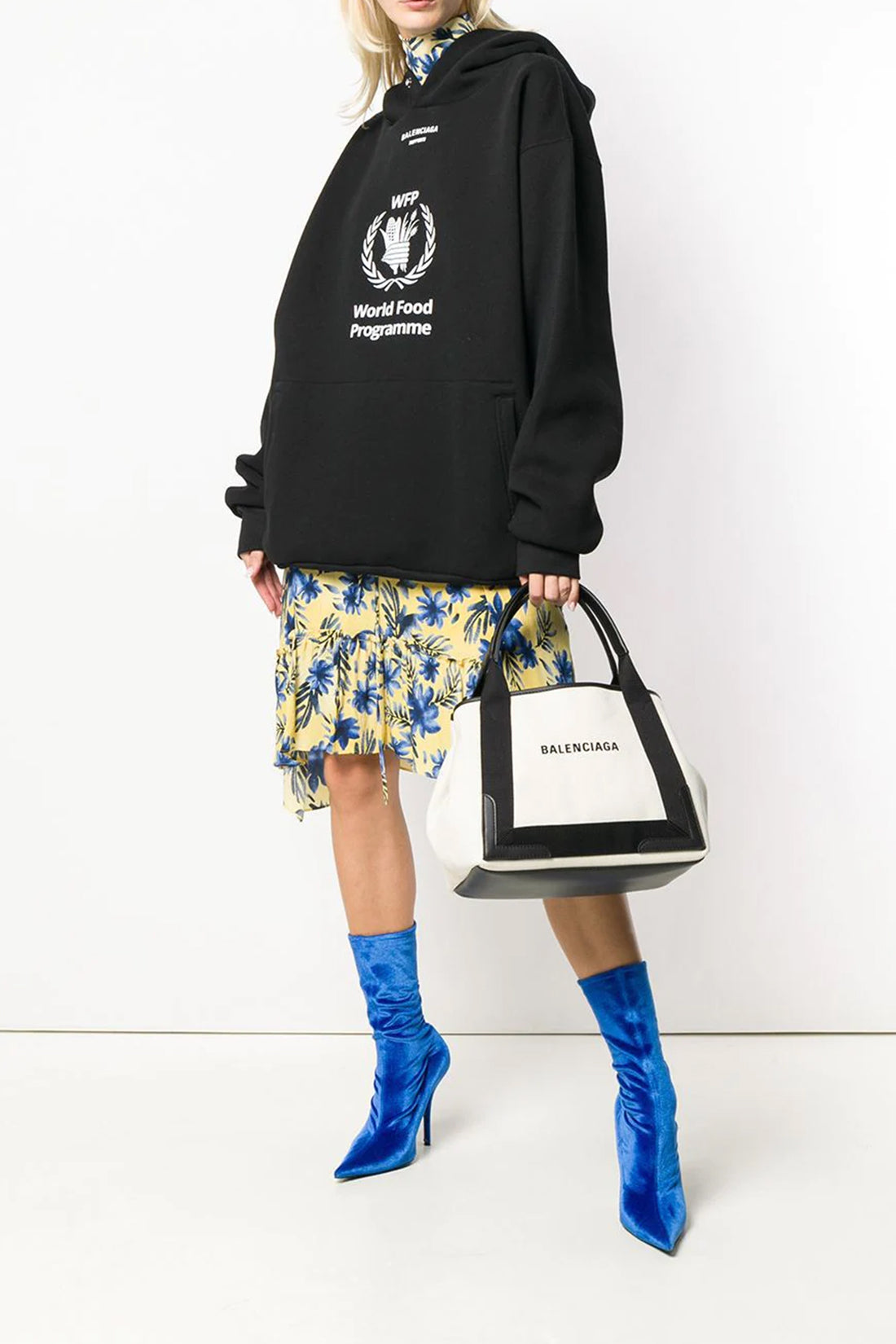 BALENCIAGA OS small navy cabas canvas shopping bag