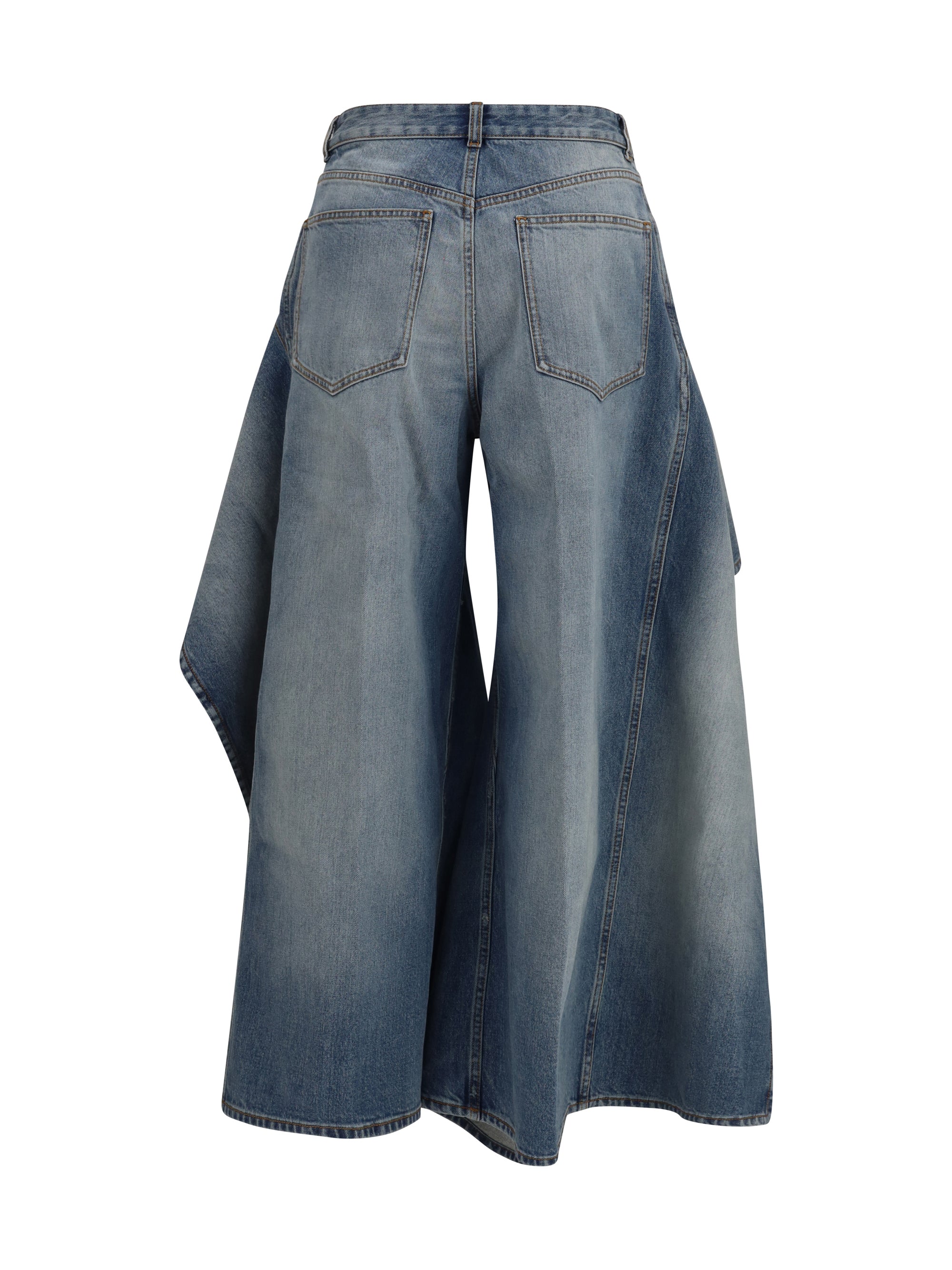 faded ruffled jeans