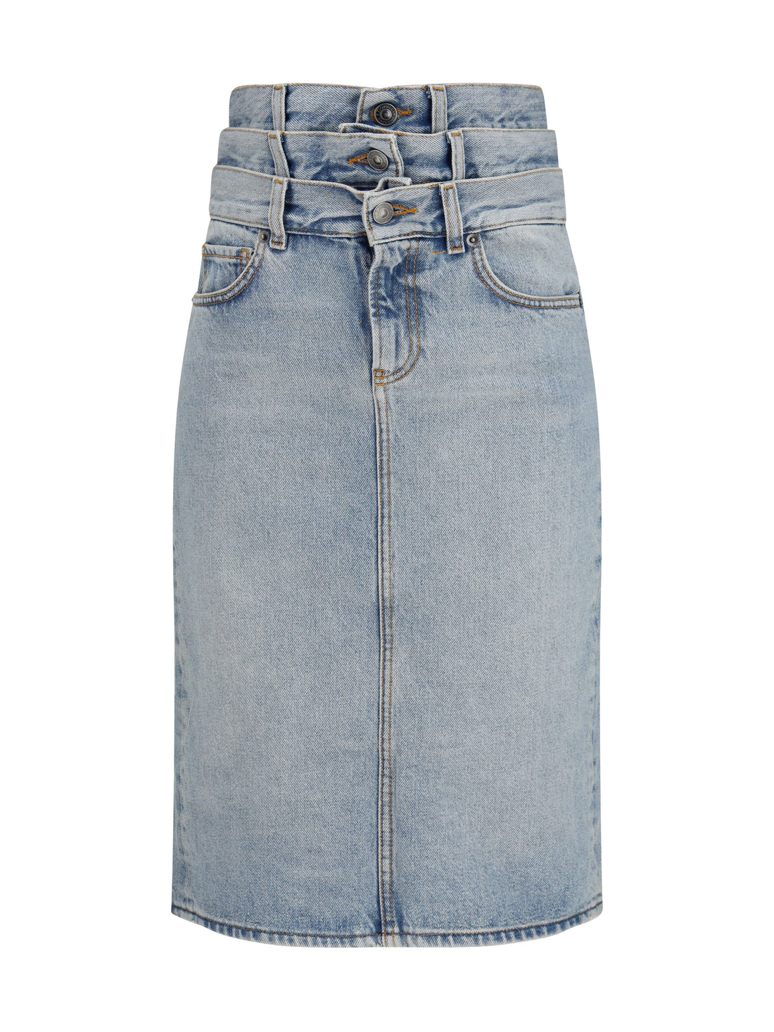 FIORUCCI 26 midi denim skirt with triple layer