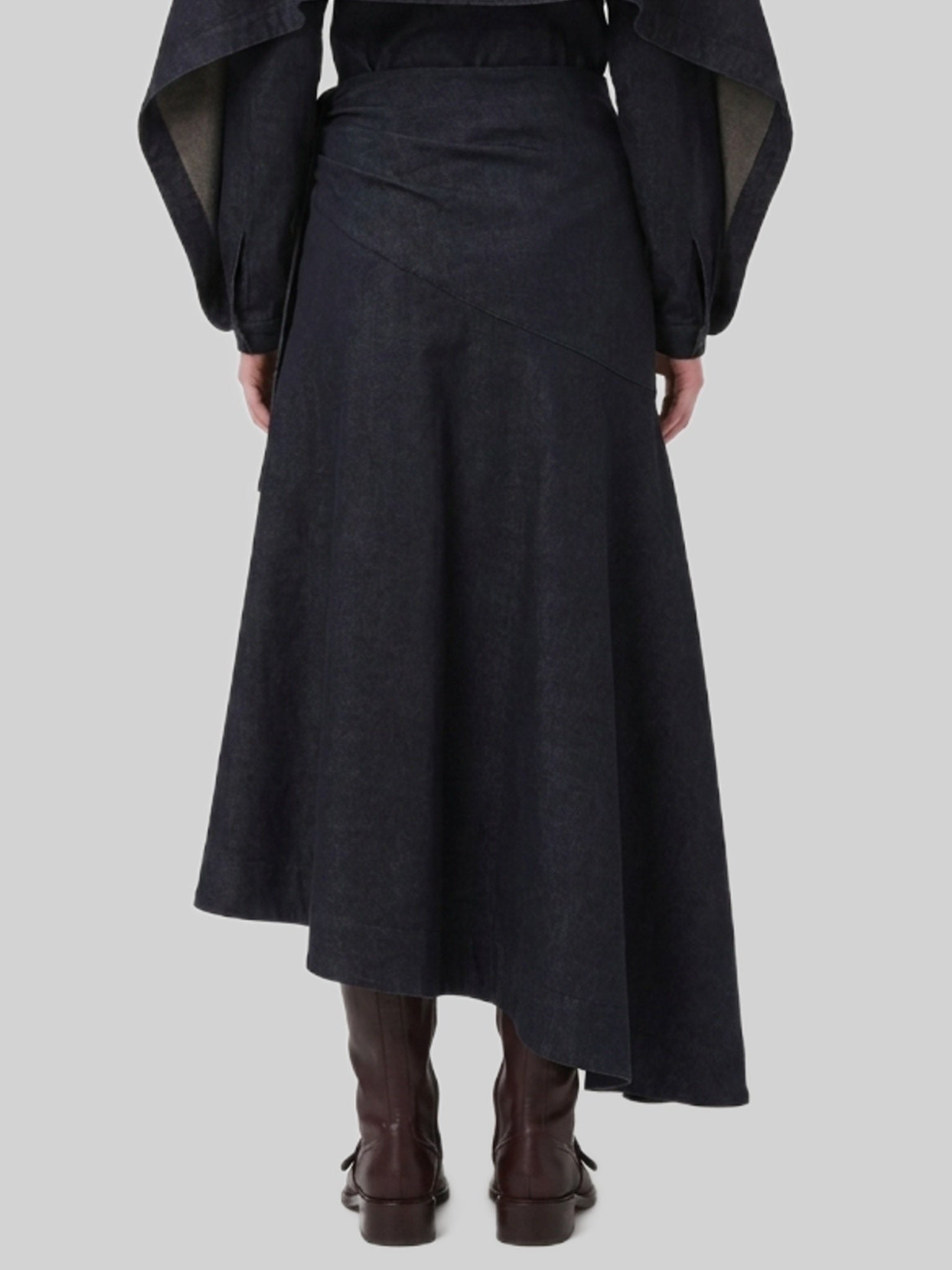 maxi denim skirt with draping