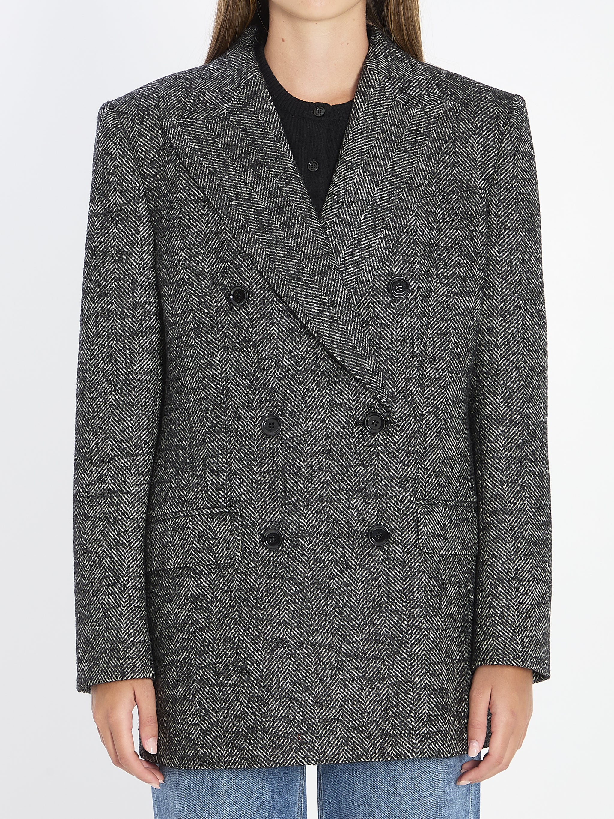 double-breasted chevron jacket