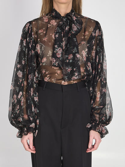 DOLCE&amp;GABBANA 42 chiffon top with a vintage rose print