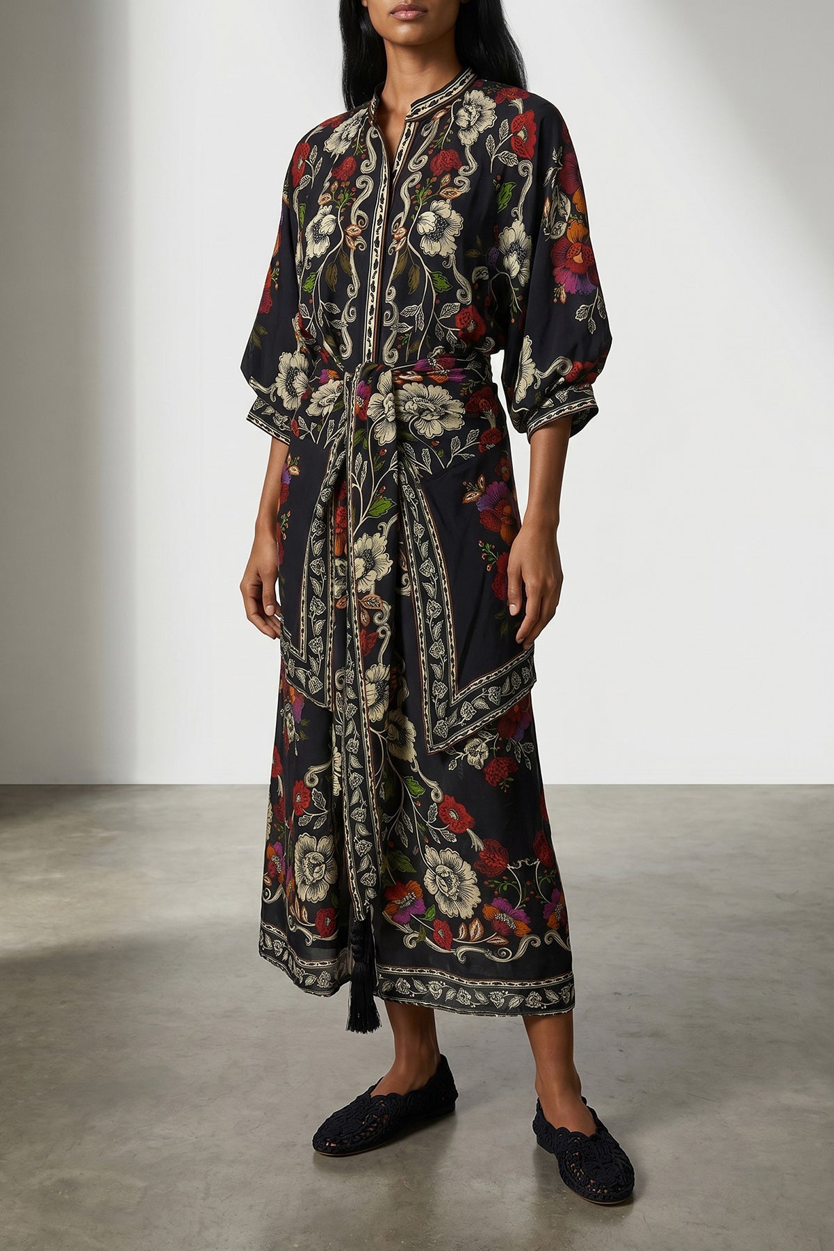all-over rococò flowers print viscose dress