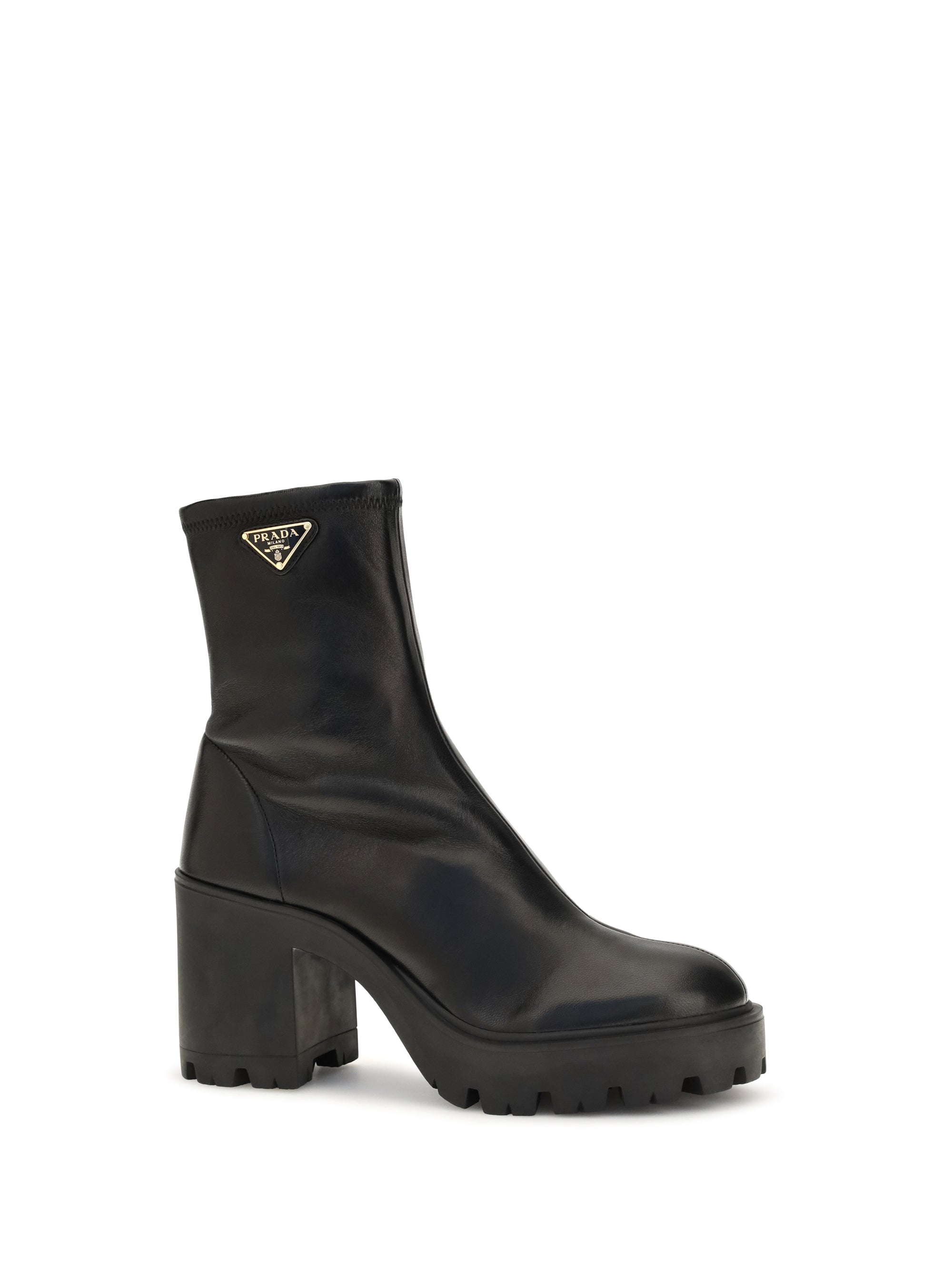 stretch leather platform ankle boots