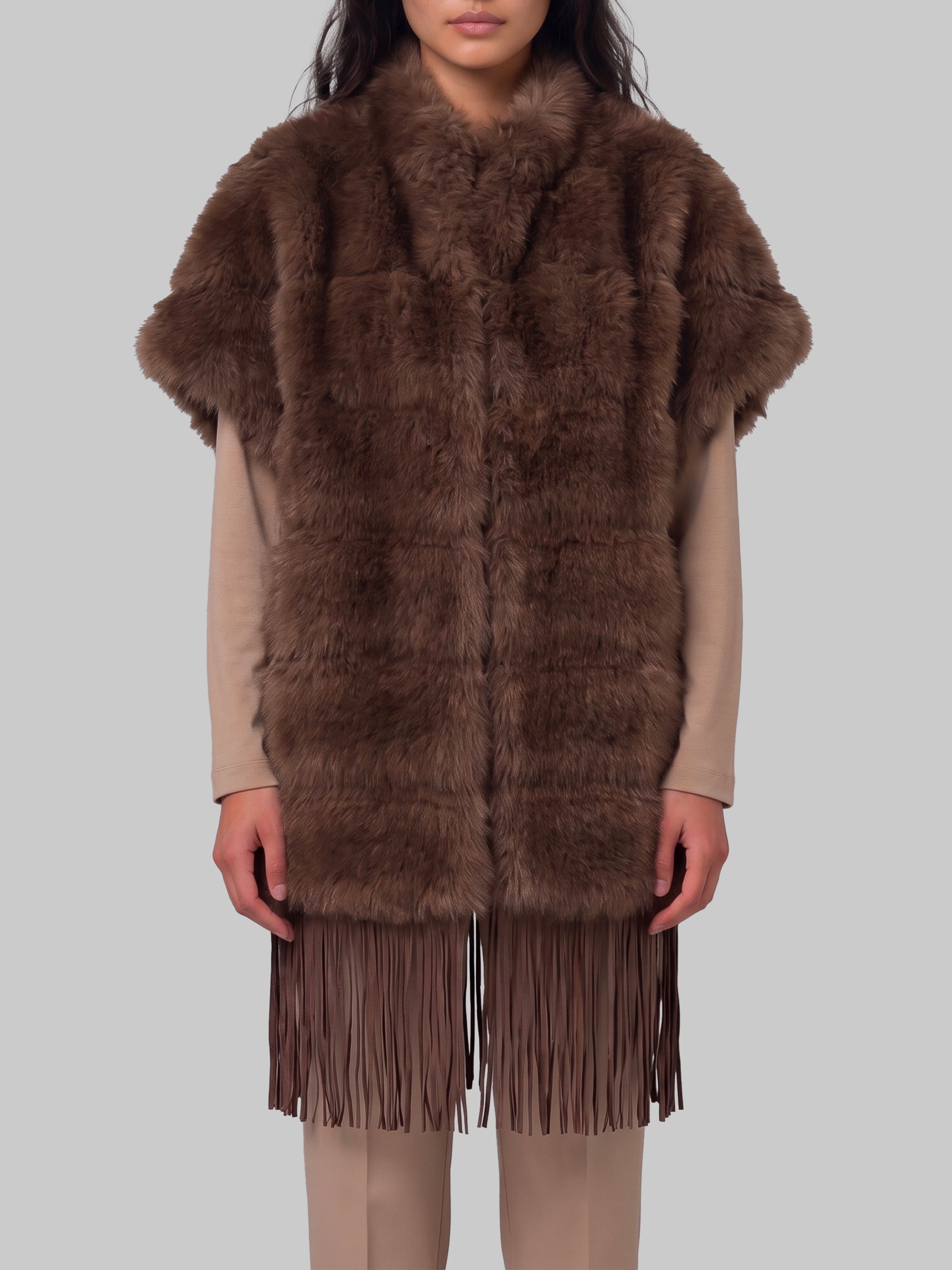 faux fur cape with fringe