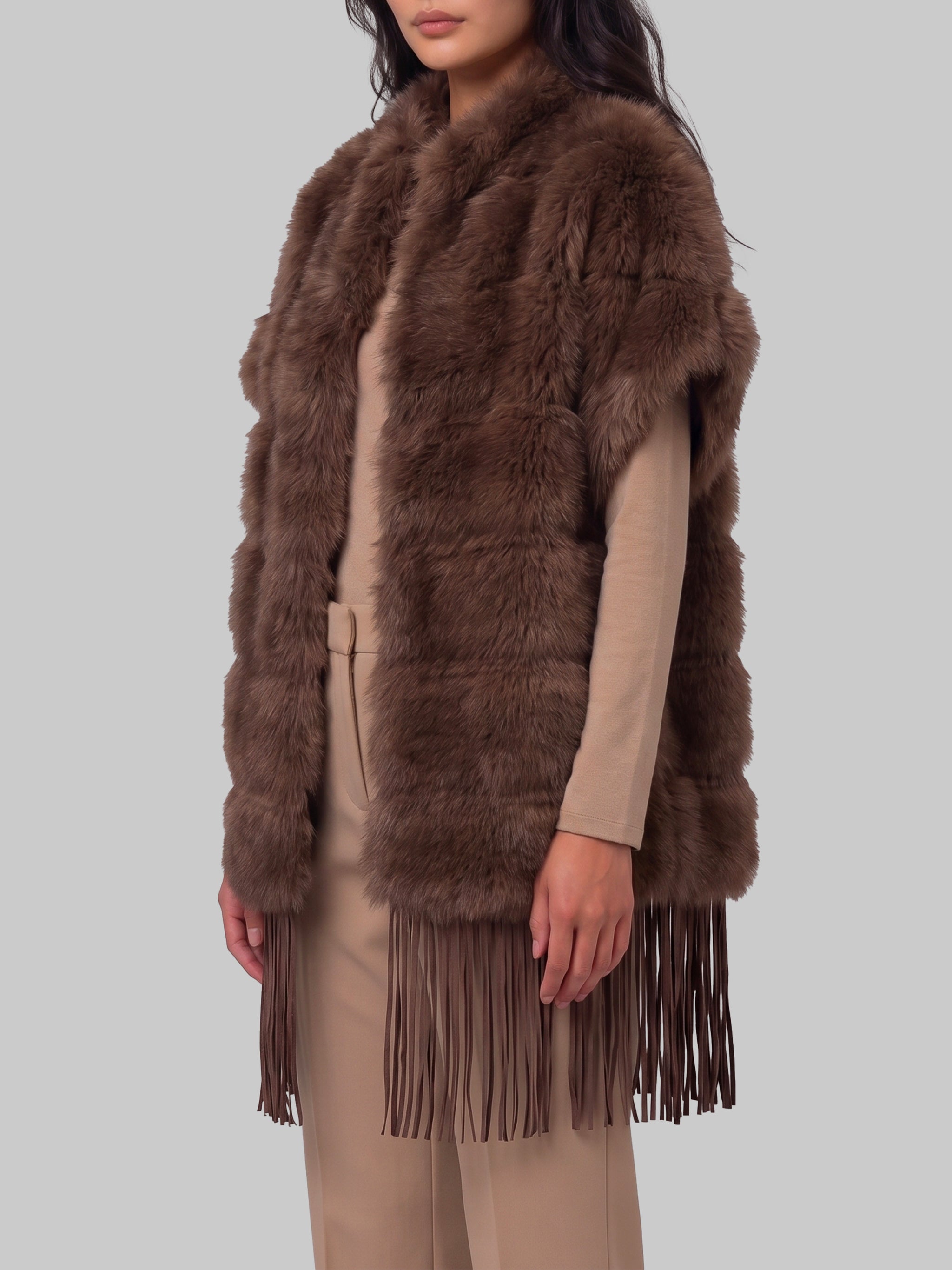 faux fur cape with fringe