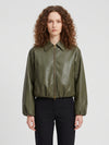 military faux leather cropped bomber