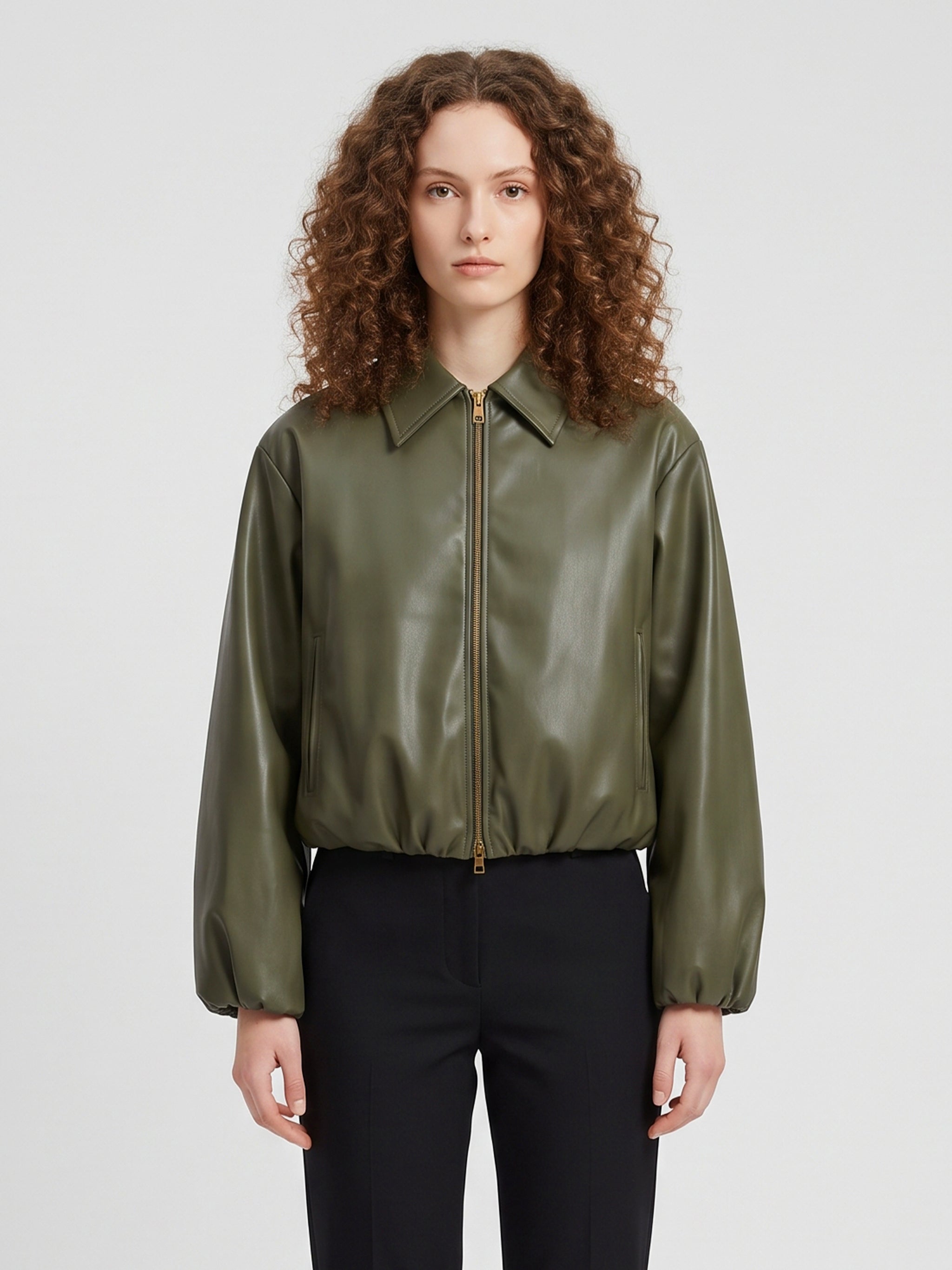 military faux leather cropped bomber