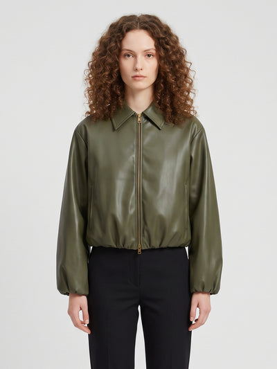 military faux leather cropped bomber
