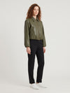 military faux leather cropped bomber