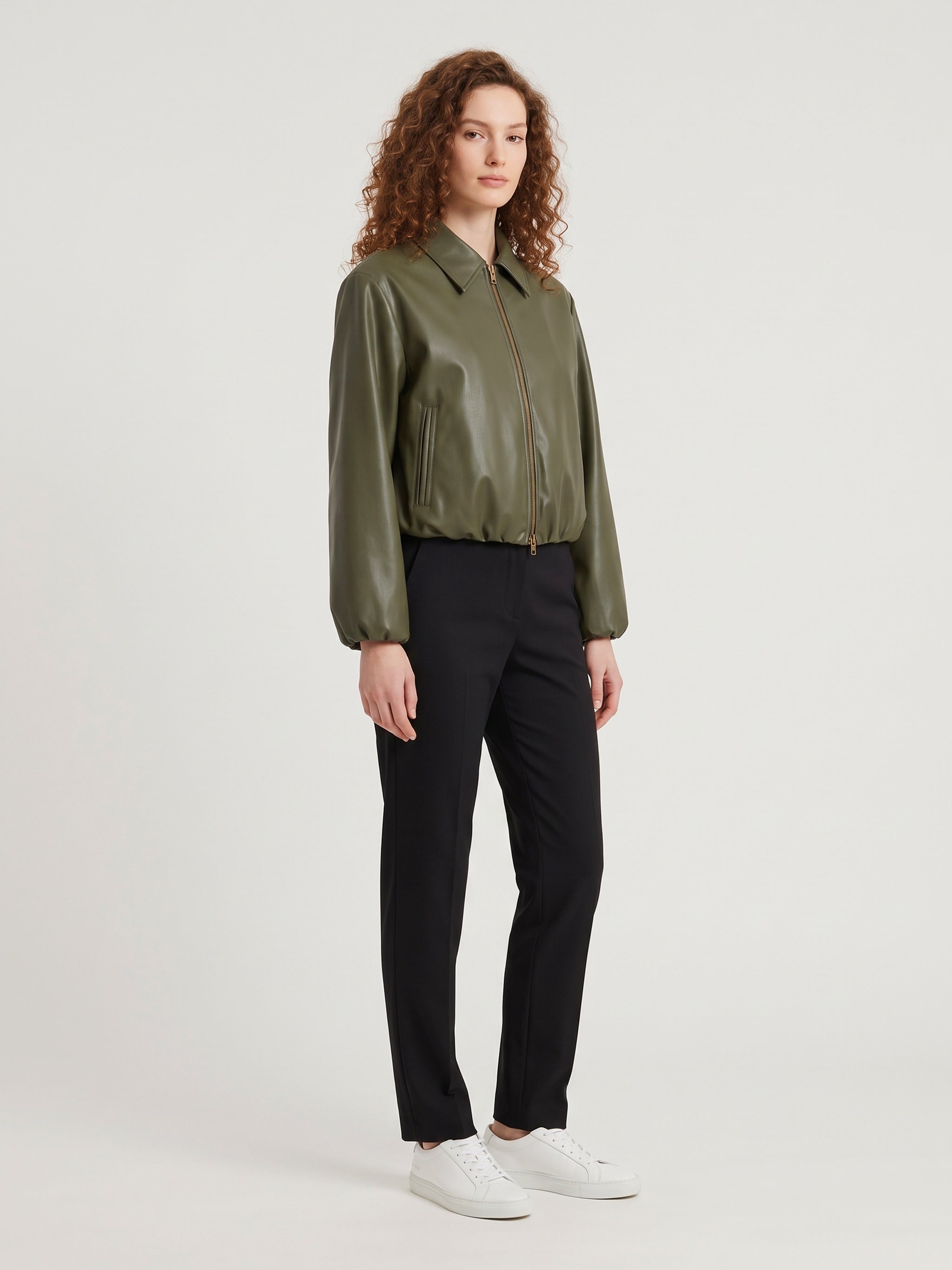 military faux leather cropped bomber