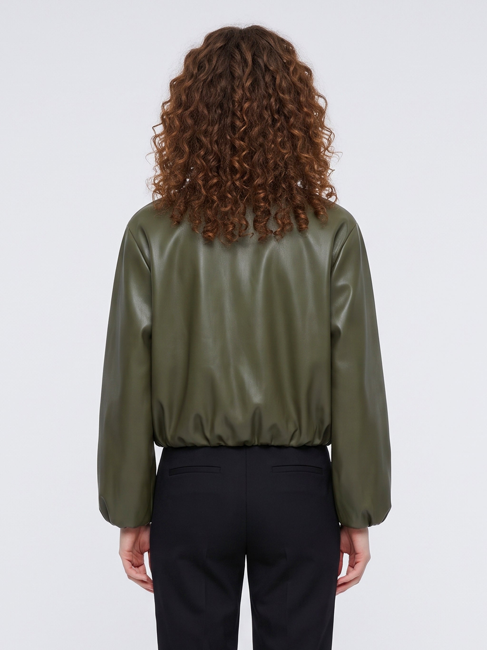 military faux leather cropped bomber