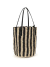 striped raffia bucket bag