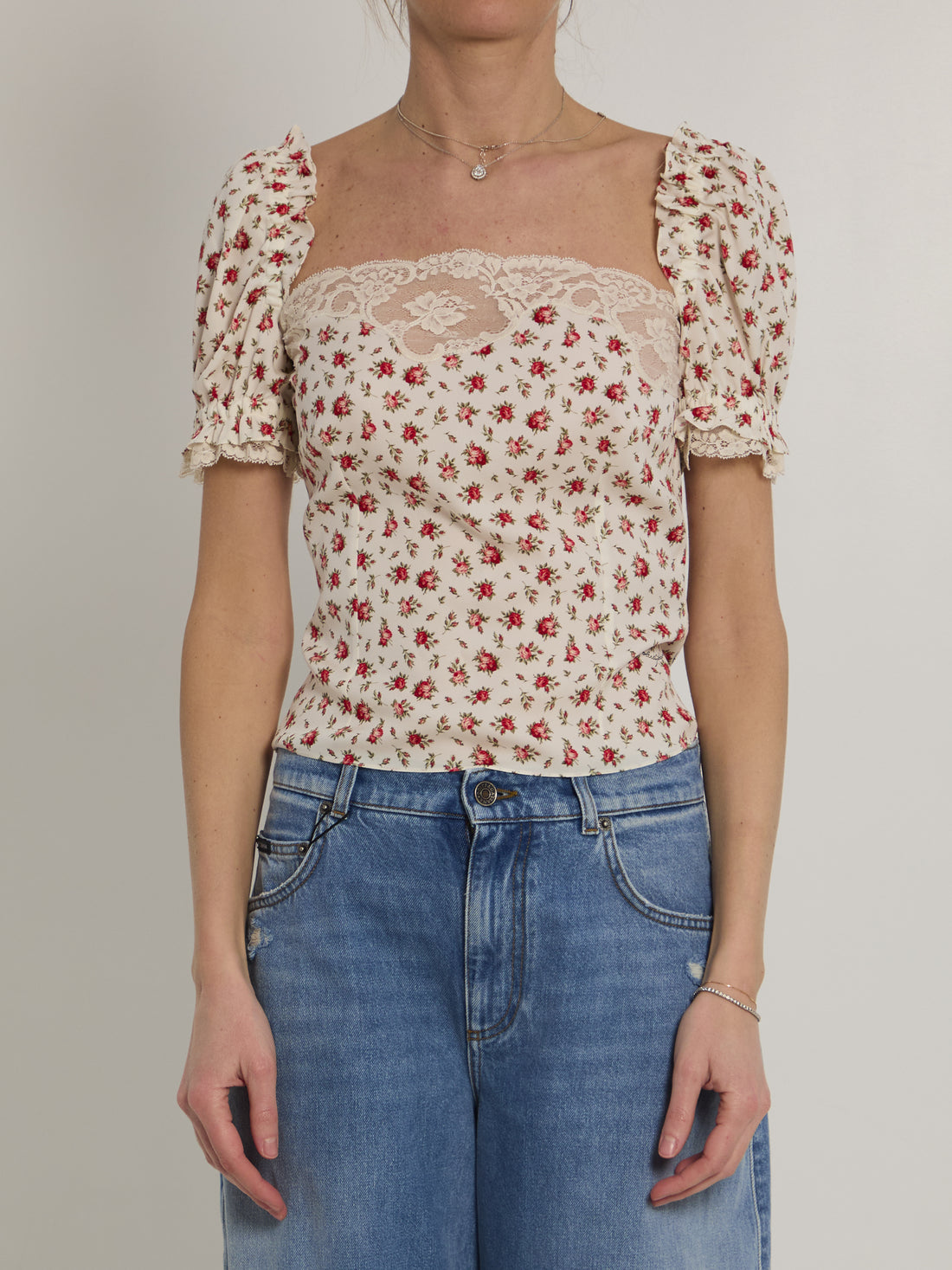 DOLCE&amp;GABBANA 40 charmeuse top with rose print