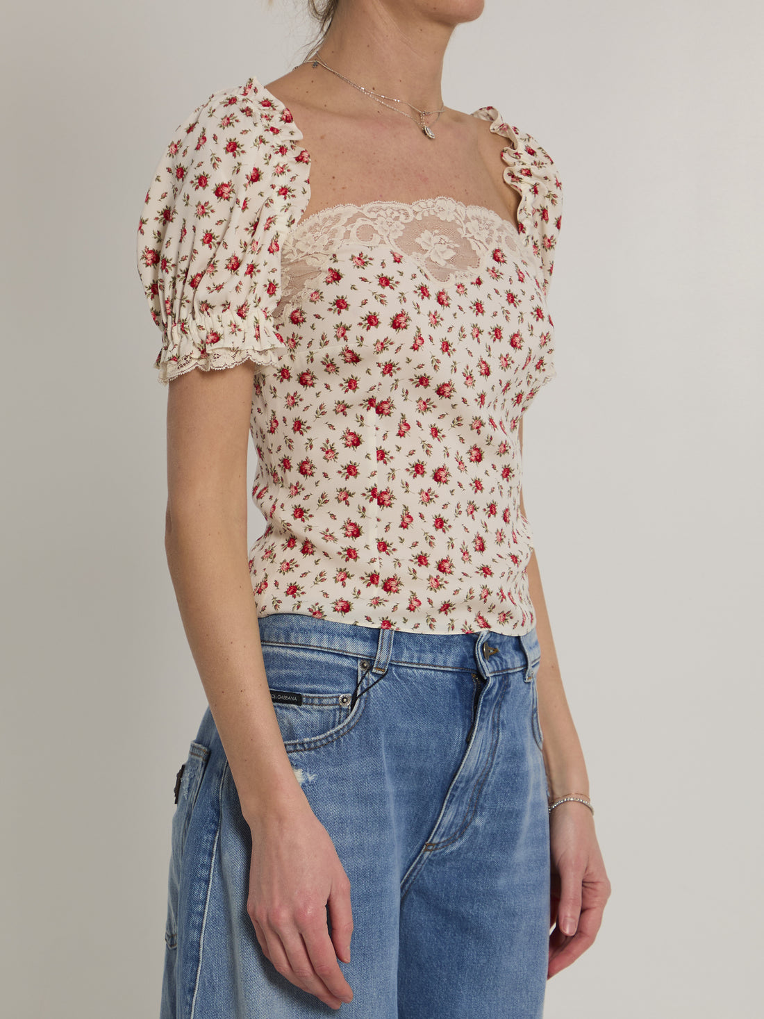 DOLCE&amp;GABBANA 40 charmeuse top with rose print