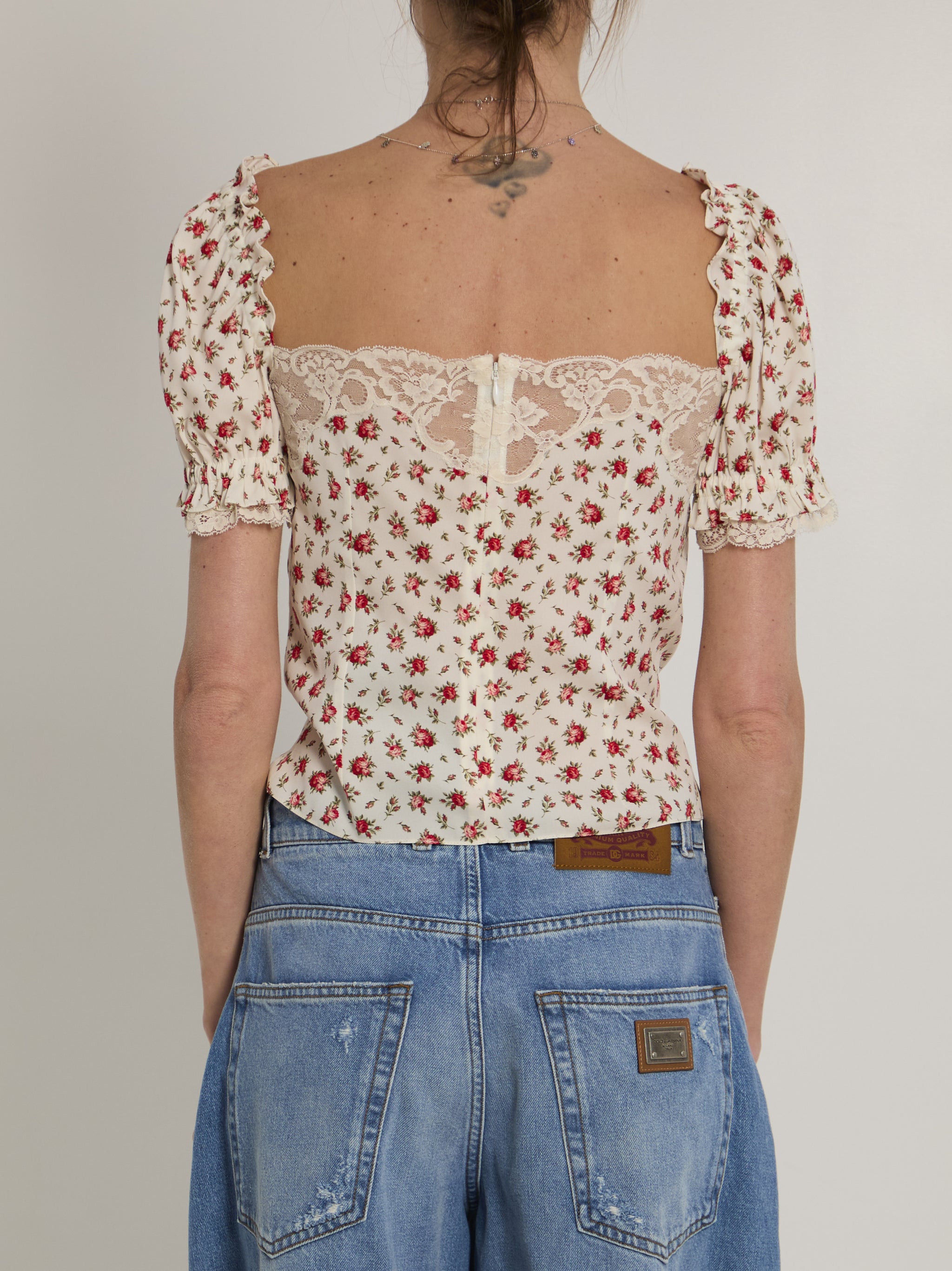 charmeuse top with rose print
