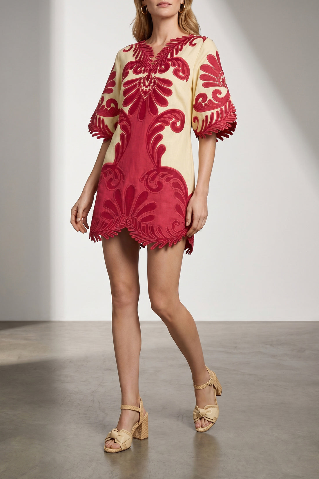 FARM RIO XS spring arabesc linen mini dress