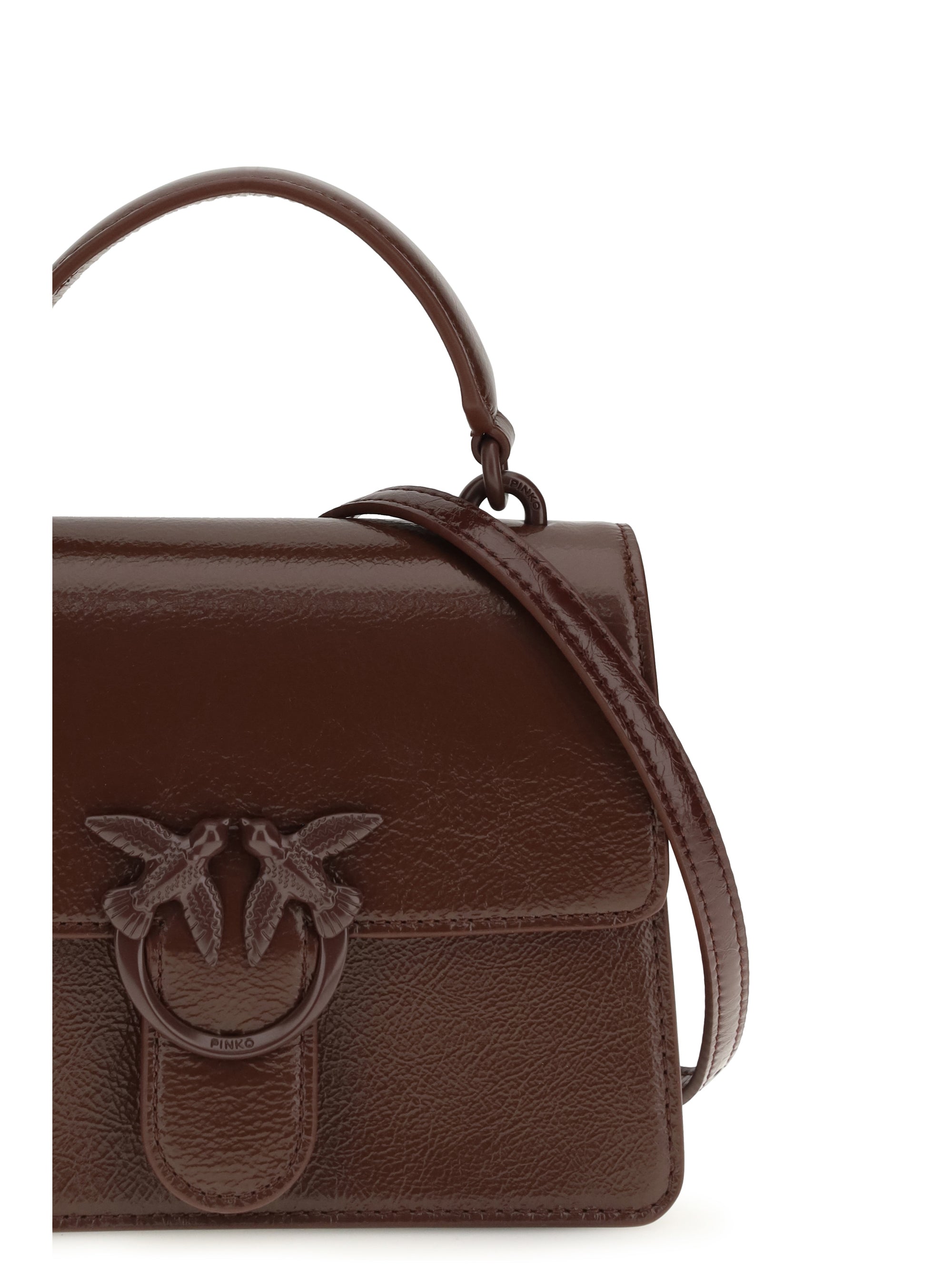 shiny leather love one top mini handbag