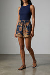 aster shorts in jacobean patterned silk habotai